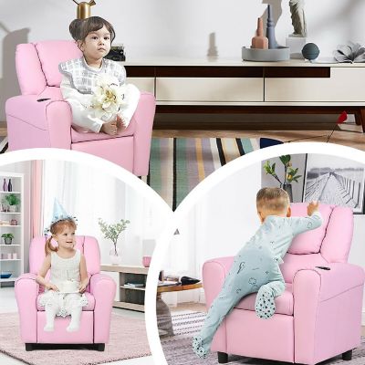 Costway Kids Recliner Armchair Children's Furniture Sofa Seat Couch Chair w/Cup Holder Pink Image 3