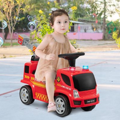 Costway Kids Ride On Fire Truck Foot-to-Floor Sliding Push Car w/ Music & Bubble Maker Image 1