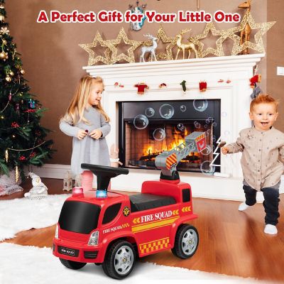 Costway Kids Ride On Fire Truck Foot-to-Floor Sliding Push Car w/ Music & Bubble Maker Image 2