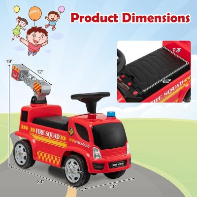 Costway Kids Ride On Fire Truck Foot-to-Floor Sliding Push Car w/ Music & Bubble Maker Image 3