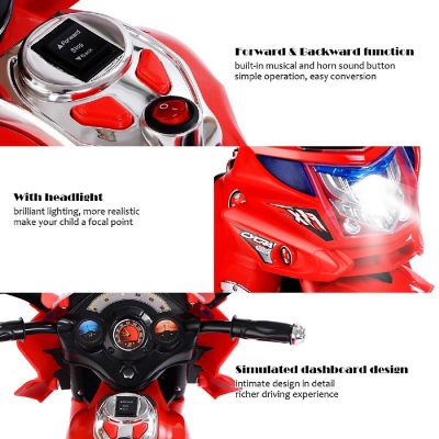 Costway Kids Ride On Motorcycle 3 Wheel 6V Battery Powered Electric Toy Power Bicycle Red Image 3