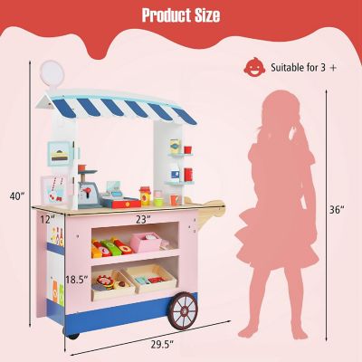 Costway Kids Snacks & Sweets Food Cart Kids Toy Cart Play Set with 30 PCS Accessories Image 3