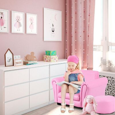 Costway  Kids Sofa Armrest Chair Couch Children Toddler Birthday Gift w/ Ottoman Pink Image 1