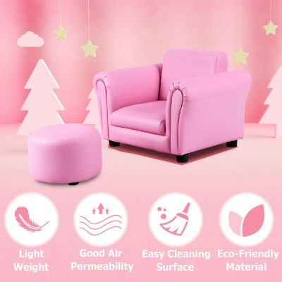 Costway  Kids Sofa Armrest Chair Couch Children Toddler Birthday Gift w/ Ottoman Pink Image 3