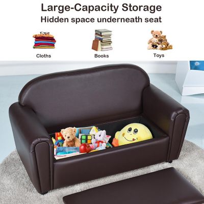 Costway Kids Sofa Armrest Chair Lounge Couch Wood Construction Storage Box Living Room Image 2