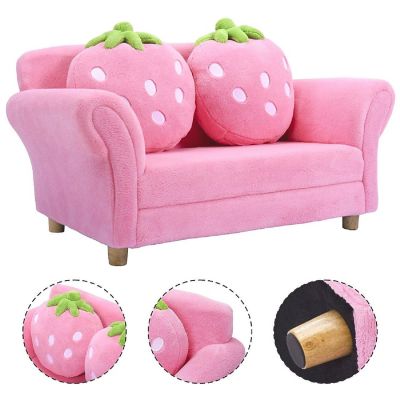 Costway Kids Sofa Strawberry Armrest Chair Lounge Couch w/2 Pillow Children Toddler Pink Image 1