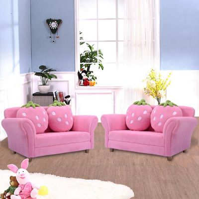 Costway Kids Sofa Strawberry Armrest Chair Lounge Couch w/2 Pillow Children Toddler Pink Image 2