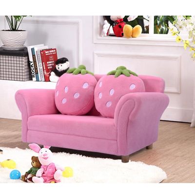Costway Kids Sofa Strawberry Armrest Chair Lounge Couch w/2 Pillow Children Toddler Pink Image 3