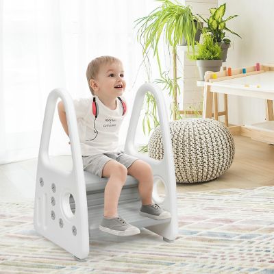 Costway Kids Step Stool Learning Helper w/Armrest for Kitchen Toilet Potty Training Gray Image 2