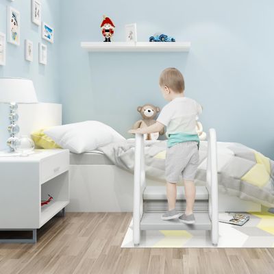 Costway Kids Step Stool Learning Helper w/Armrest for Kitchen Toilet Potty Training Gray Image 3