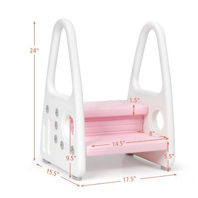 Costway Kids Step Stool Learning Helper w/Armrest for Kitchen Toilet Potty Training Pink Image 1