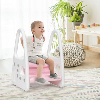 Costway Kids Step Stool Learning Helper w/Armrest for Kitchen Toilet Potty Training Pink Image 2