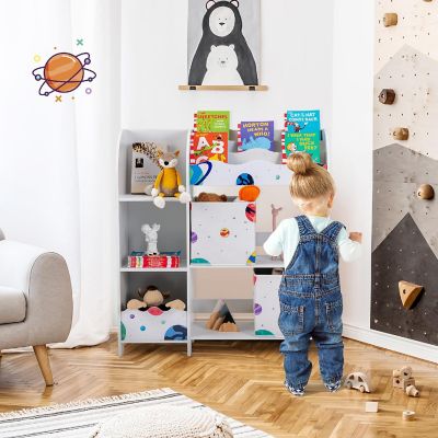 Costway Kids Toy and Book Organizer Children Wooden Storage Cabinet w/ Storage Bins Image 2