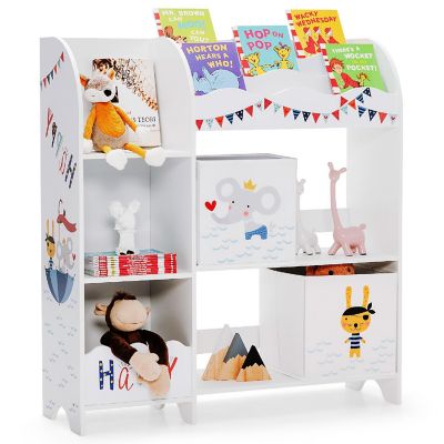 Costway Kids Toy and Book Organizer Children Wooden Storage Cabinet w/ Storage Bins Image 1