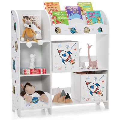 Costway Kids Toy and Book Organizer Children Wooden Storage Cabinet w/ Storage Bins Image 1
