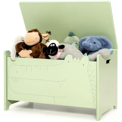 Costway Kids Toy Box w/Safety Hinge Wood Storage Chest Flip-Top Storage Organizer Green Image 1