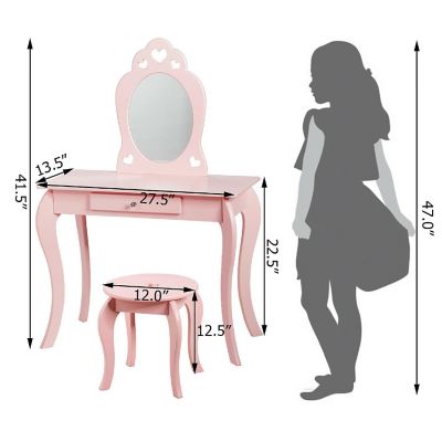 Costway Kids Vanity Set Princess Makeup Dressing Play Table Set W/Mirror  Pink Image 2