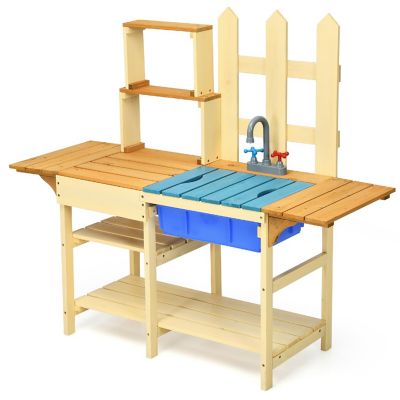 Costway Kid's Wooden Mud Kitchen Pretend Cook Playset Toy For Children Image 1