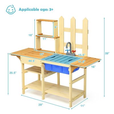 Costway Kid's Wooden Mud Kitchen Pretend Cook Playset Toy For Children Image 1