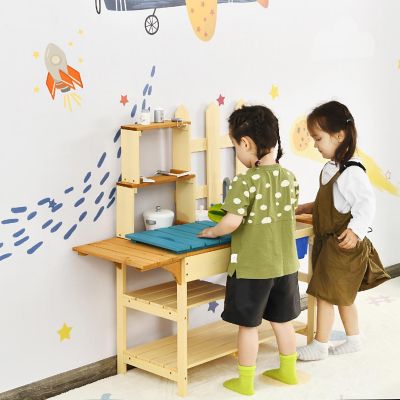 Costway Kid's Wooden Mud Kitchen Pretend Cook Playset Toy For Children Image 2