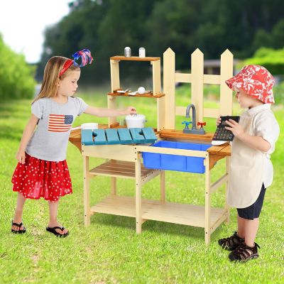 Costway Kid's Wooden Mud Kitchen Pretend Cook Playset Toy For Children Image 3