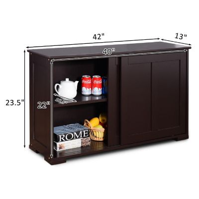 Costway Kitchen Storage Cabinet Sideboard Buffet Cupboard Wood Sliding Door Pantry Brown Image 1
