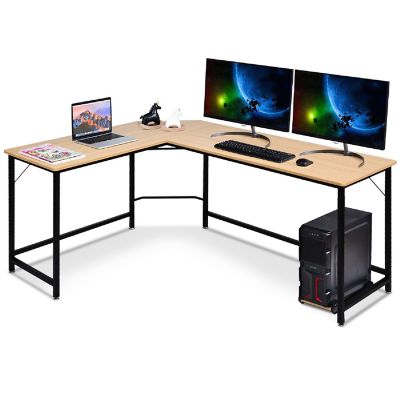 Costway L-Shaped Computer Desk Corner Workstation Study Gaming Table Home Office-Natural Image 2