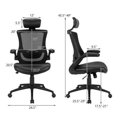 Costway Mesh Back Adjustable Swivel Office Chair w/ Flip up Arms Leather Seat Image 3