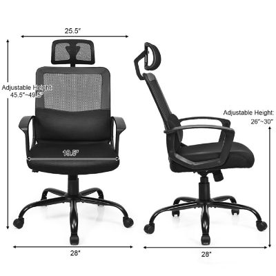 Costway Mesh Office Chair High Back Ergonomic Swivel Chair w/ Lumbar Support & Headrest Image 2