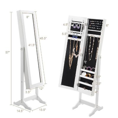 Costway Mirrored Jewelry Cabinet Mirror Organizer Storage Ring Stand Image 1