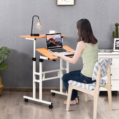 Costway Mobile Standing Desk Height Adjustable Sit Stand Workstation Stand Up Desk 2in1 Image 2