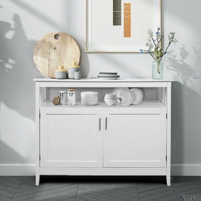 Costway Modern Kitchen Storage Cabinet Buffet Server Table 36" Sideboard Dining Wood White Image 2