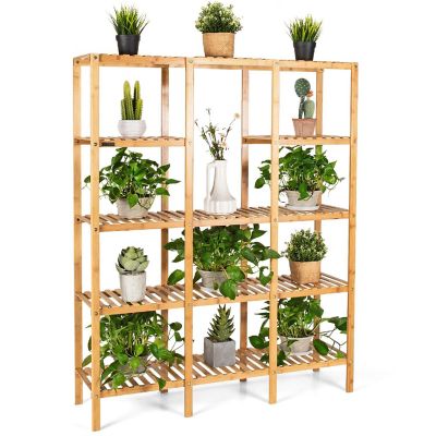 Costway Multifunctional Bamboo Shelf Flower Plant Stand Display Storage Rack Unit Closet Image 1