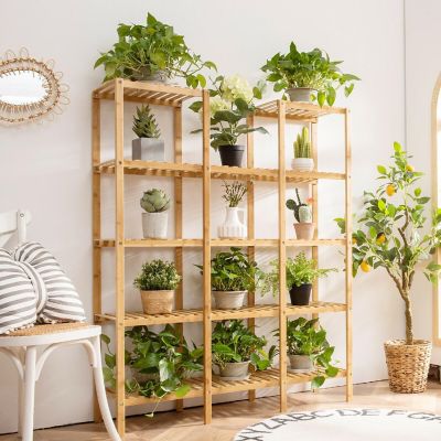 Costway Multifunctional Bamboo Shelf Flower Plant Stand Display Storage Rack Unit Closet Image 1