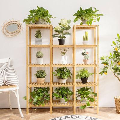 Costway Multifunctional Bamboo Shelf Flower Plant Stand Display Storage Rack Unit Closet Image 2