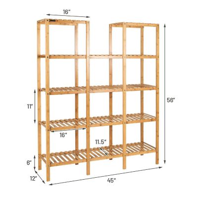 Costway Multifunctional Bamboo Shelf Flower Plant Stand Display Storage Rack Unit Closet Image 3