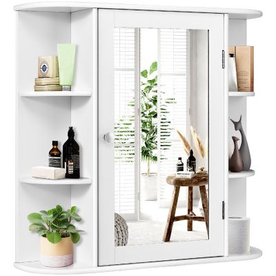 Costway Multipurpose Mount Wall Surface Bathroom Storage Cabinet Mirror White Image 1