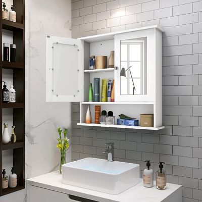 Costway New Bathroom Wall Cabinet Double Mirror Door Cupboard Storage Medicine Cabinet Shelf White Image 3