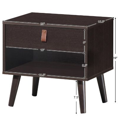 Costway Nightstand Sofa Side End Table Bedside Table Drawer Storage Image 1