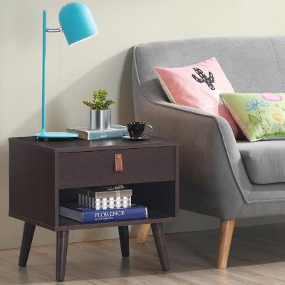 Costway Nightstand Sofa Side End Table Bedside Table Drawer Storage Image 2