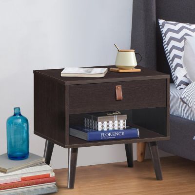 Costway Nightstand Sofa Side End Table Bedside Table Drawer Storage Image 3