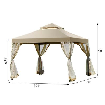 Costway Outdoor 2-Tier 10'x10' Gazebo Canopy Shelter Awning Tent Patio Garden Screw-free structure Brown Image 1