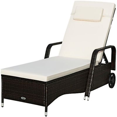 Costway Outdoor Chaise Lounge Chair Recliner Cushioned Patio Furniture Adjustable Wheels Brown Image 1