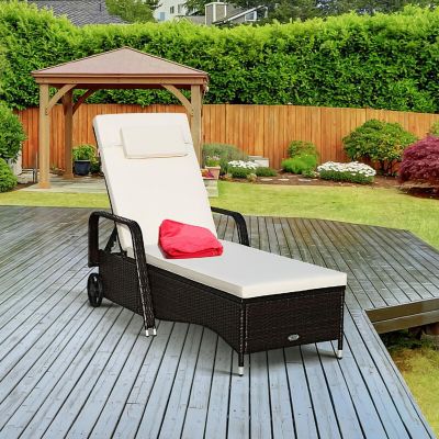 Costway Outdoor Chaise Lounge Chair Recliner Cushioned Patio Furniture Adjustable Wheels Brown Image 3
