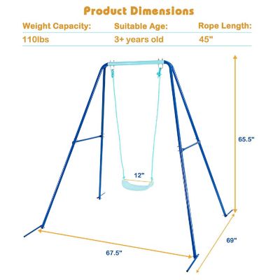 Costway Outdoor Kids Swing Set Heavy Duty Metal A-Frame w/ Ground Stakes Blue Image 1