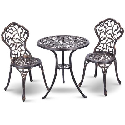 Costway Outdoor Patio Furniture leaf Design Cast Aluminum Bistro Set Antique Copper Image 1