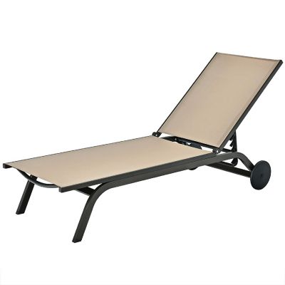 Costway Outdoor Patio Lounge Chair Chaise Reclining Aluminum Fabric Adjustable Brown Image 1