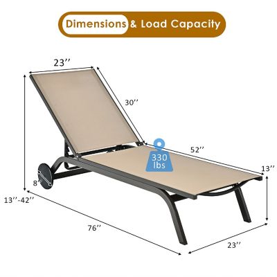 Costway Outdoor Patio Lounge Chair Chaise Reclining Aluminum Fabric Adjustable Brown Image 2