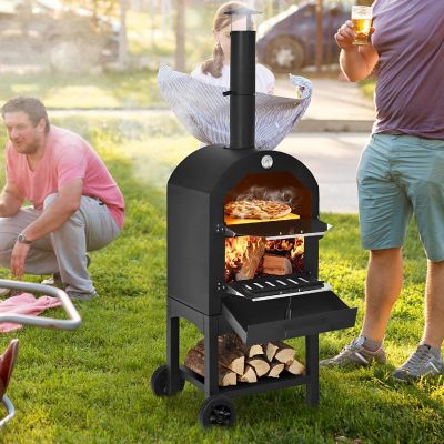 Costway Outdoor Pizza Oven Wood Fire Pizza Maker Grill w/ Pizza Stone & Waterproof Cover Image 1