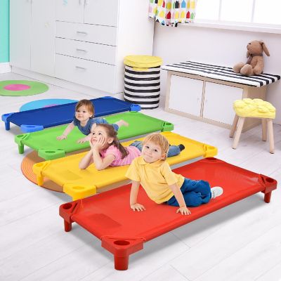 Costway Pack of 4 Kids Stackable Naptime Cot 51''Lx23''W Daycare Rest Mat Colorful Image 1